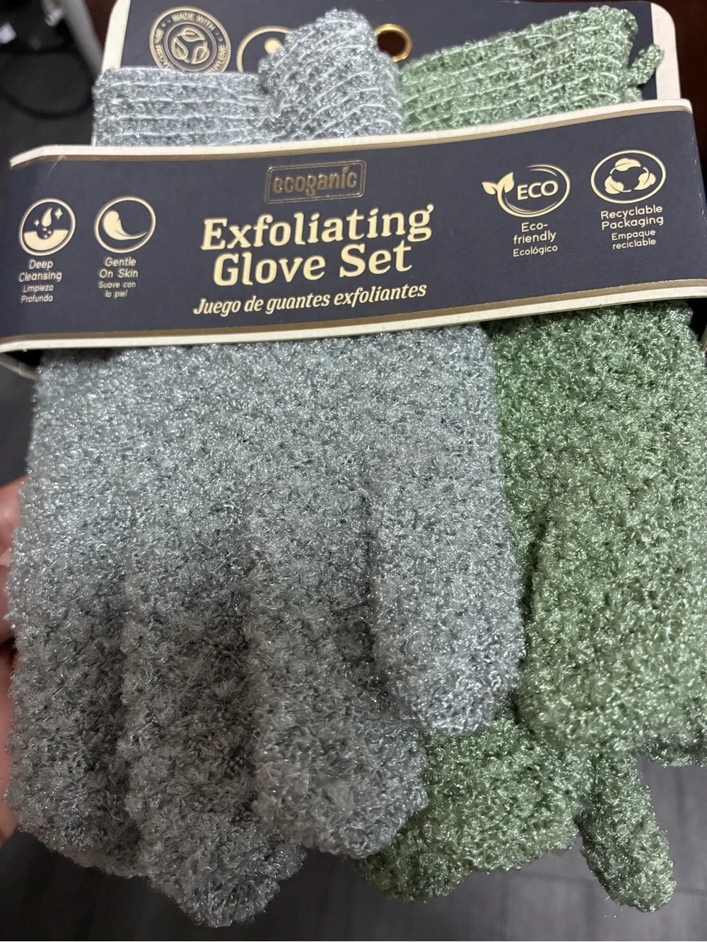 Eco friendly Exfoliating Glove Set - Gray & Green